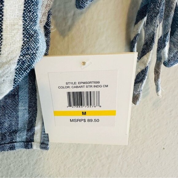 Ellen Tracy Womens Linen Blend Blue Striped 3/4 Sleeve Button Front Blouse Sz M - Picture 6 of 8